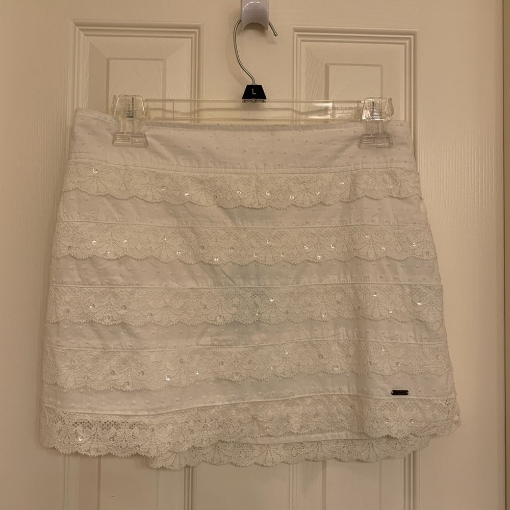 Hollister white lace sequin mini skirt